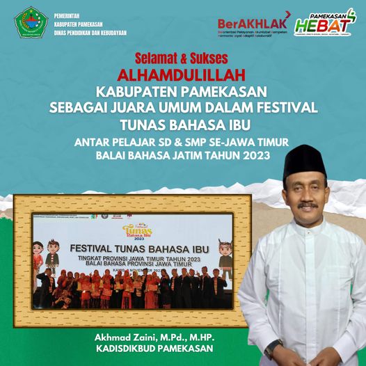 Pamekasan menjadi Juara Umum dalam Festival Tunas Bahasa Ibu Se-Jawa Timur